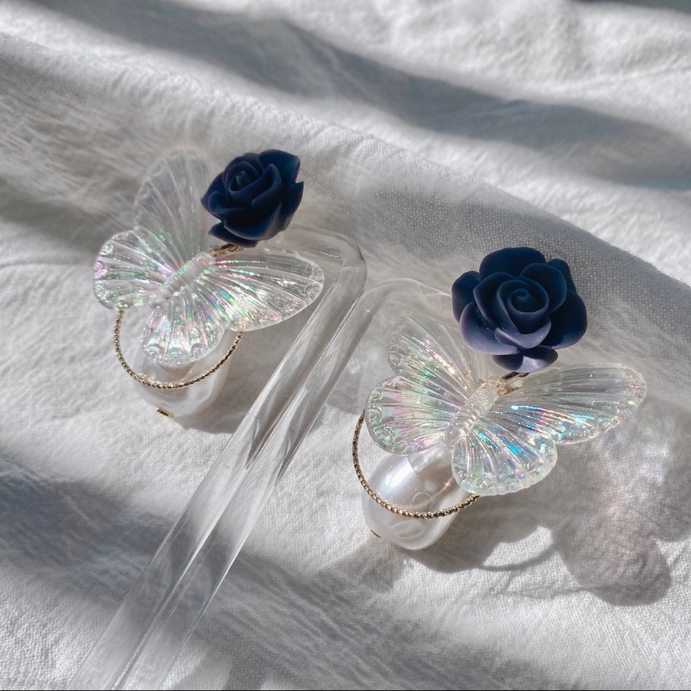 Handmade iridescent butterfly pearl earrings